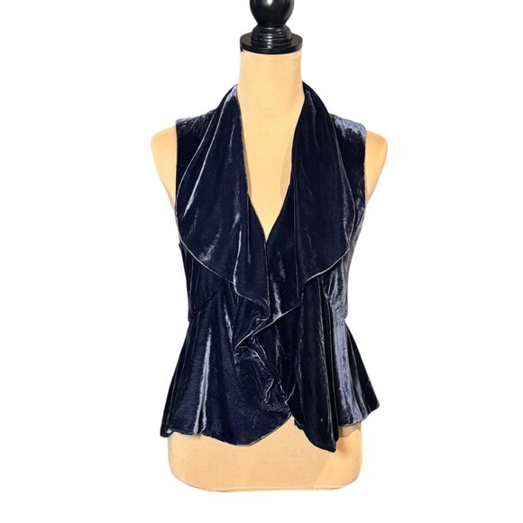 Theory Velvet Draped Vest Sz S Blue Peplum Boho Whimsigoth Witchy Artsy - Picture 14 of 15